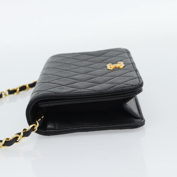CHANEL Matelasse Chain Shoulder Bag Lamb Skin Black Gold CC Auth 188053