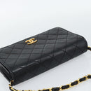 CHANEL Matelasse Chain Shoulder Bag Lamb Skin Black Gold CC Auth 188053-6