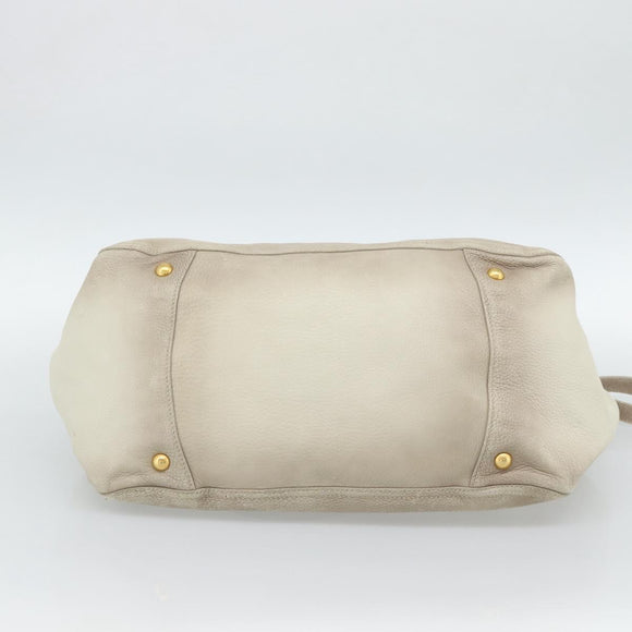 PRADA Tote Bag Leather 2way Beige Auth 188056