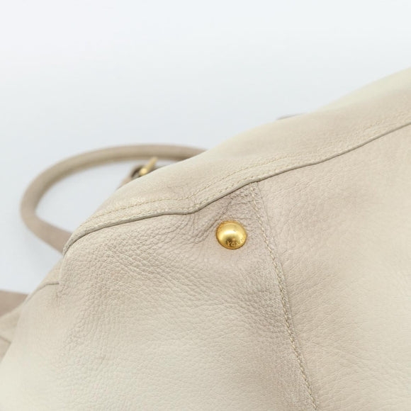 PRADA Tote Bag Leather 2way Beige Auth 188056