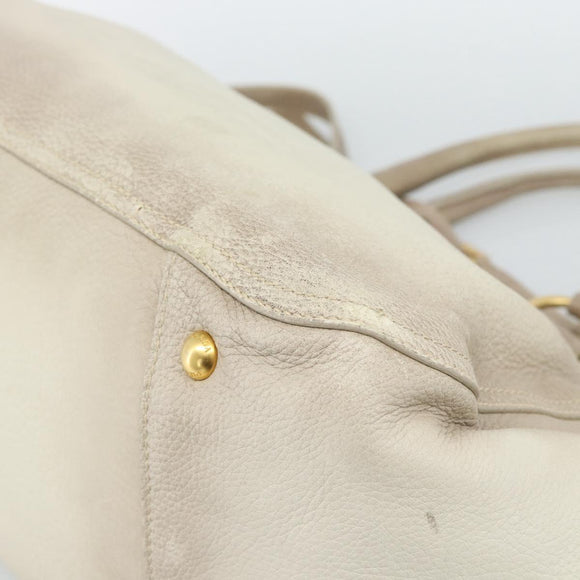 PRADA Tote Bag Leather 2way Beige Auth 188056