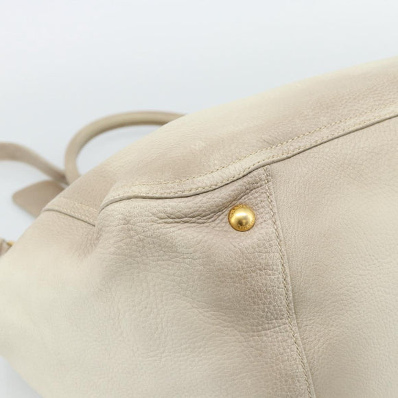 PRADA Tote Bag Leather 2way Beige Auth 188056