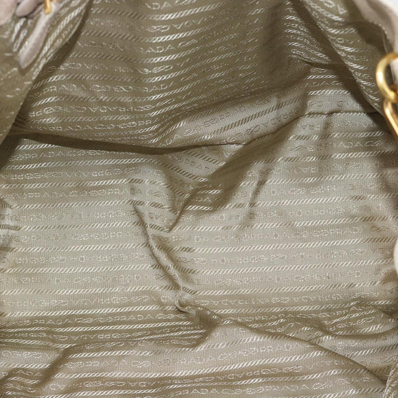 PRADA Tote Bag Leather 2way Beige Auth 188056