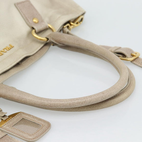 PRADA Tote Bag Leather 2way Beige Auth 188056