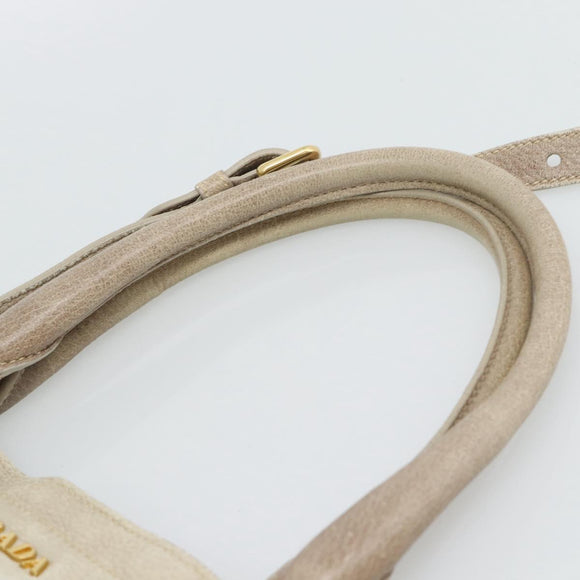 PRADA Tote Bag Leather 2way Beige Auth 188056