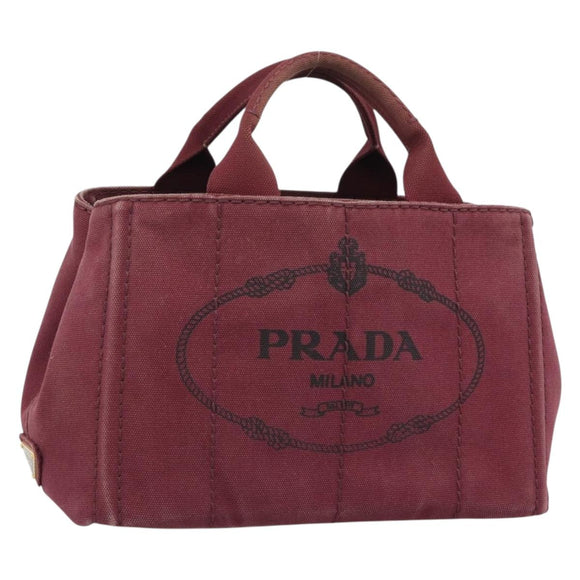 PRADA Canapa PM Hand Bag Canvas Bordeaux Auth 188079