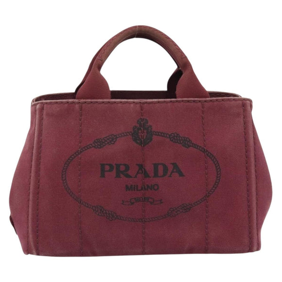 PRADA Canapa PM Hand Bag Canvas Bordeaux Auth 188079