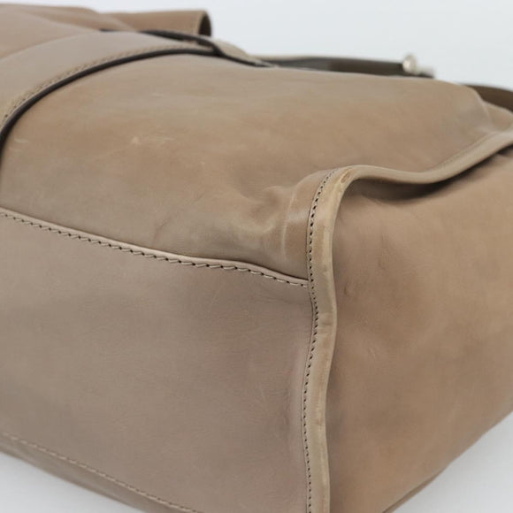 GUCCI Horsebit Hand Bag Leather Beige Auth 188082A
