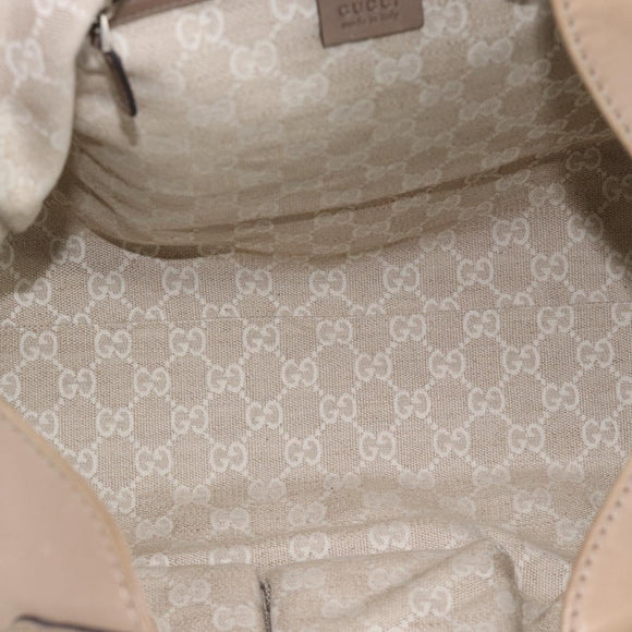 GUCCI Horsebit Hand Bag Leather Beige Auth 188082A
