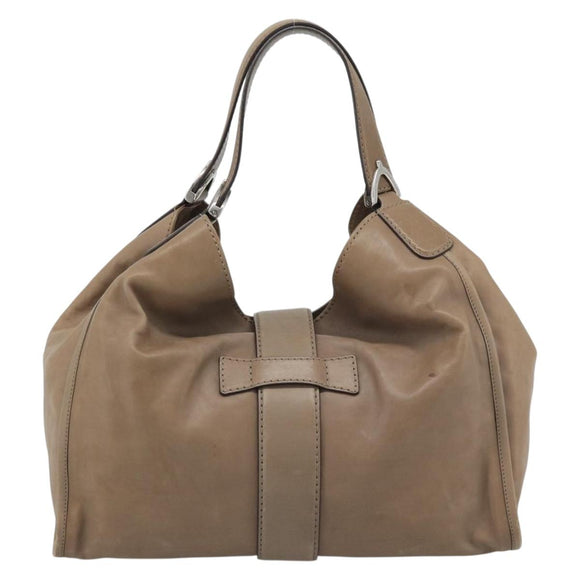 GUCCI Horsebit Hand Bag Leather Beige Auth 188082A
