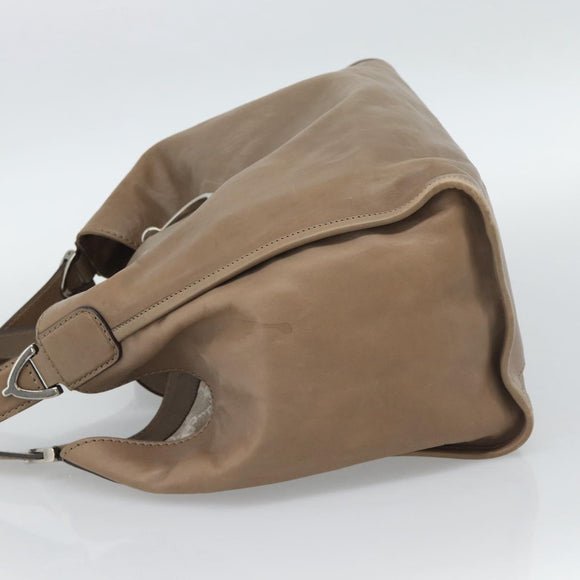 GUCCI Horsebit Hand Bag Leather Beige Auth 188082A