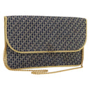 Christian Dior Trotter Canvas Chain Shoulder Bag Navy Gold Auth 188088A-1
