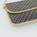 Christian Dior Trotter Canvas Chain Shoulder Bag Navy Gold Auth 188088A-11