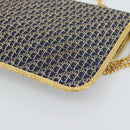 Christian Dior Trotter Canvas Chain Shoulder Bag Navy Gold Auth 188088A-12