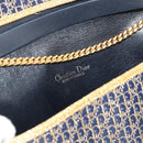 Christian Dior Trotter Canvas Chain Shoulder Bag Navy Gold Auth 188088A-14