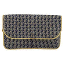Christian Dior Trotter Canvas Chain Shoulder Bag Navy Gold Auth 188088A-2