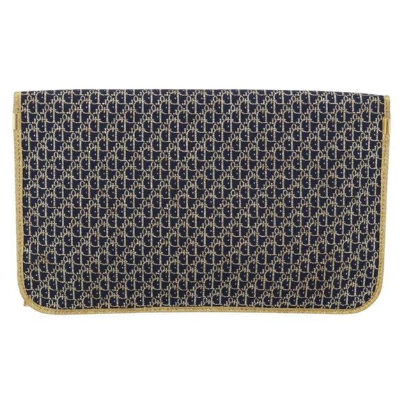 Christian Dior Trotter Canvas Chain Shoulder Bag Navy Gold Auth 188088A
