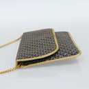 Christian Dior Trotter Canvas Chain Shoulder Bag Navy Gold Auth 188088A-4