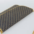 Christian Dior Trotter Canvas Chain Shoulder Bag Navy Gold Auth 188088A-6