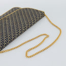 Christian Dior Trotter Canvas Chain Shoulder Bag Navy Gold Auth 188088A-7