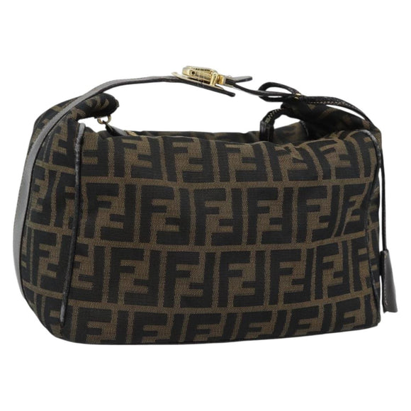 FENDI Zucca Canvas Hand Bag Black Brown Auth 188089
