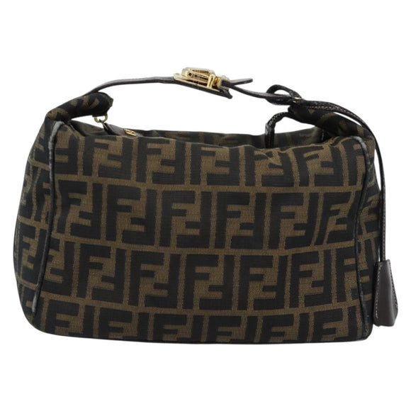 FENDI Zucca Canvas Hand Bag Black Brown Auth 188089
