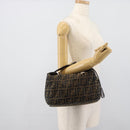 FENDI Zucca Canvas Hand Bag Black Brown Auth 188089-23