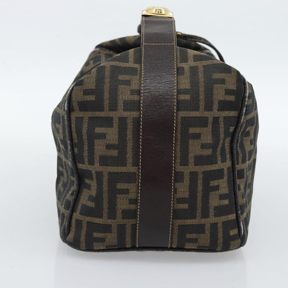 FENDI Zucca Canvas Hand Bag Black Brown Auth 188089