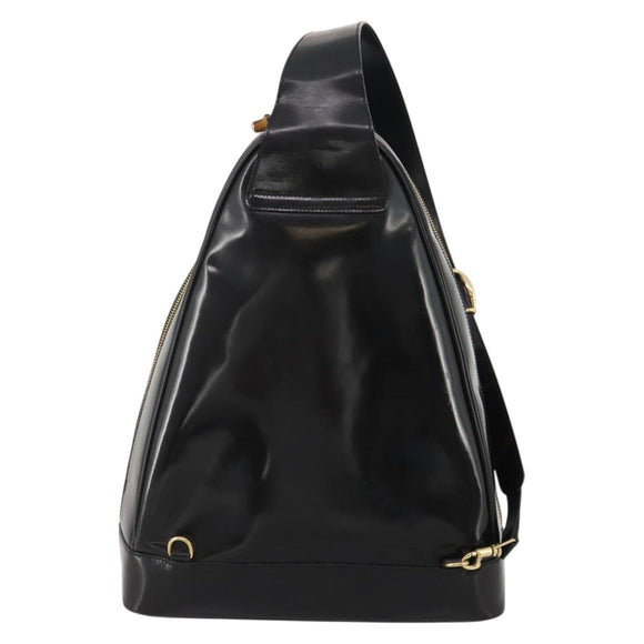GUCCI Bamboo Body Bag Patent leather Black Auth 188102