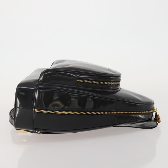 GUCCI Bamboo Body Bag Patent leather Black Auth 188102
