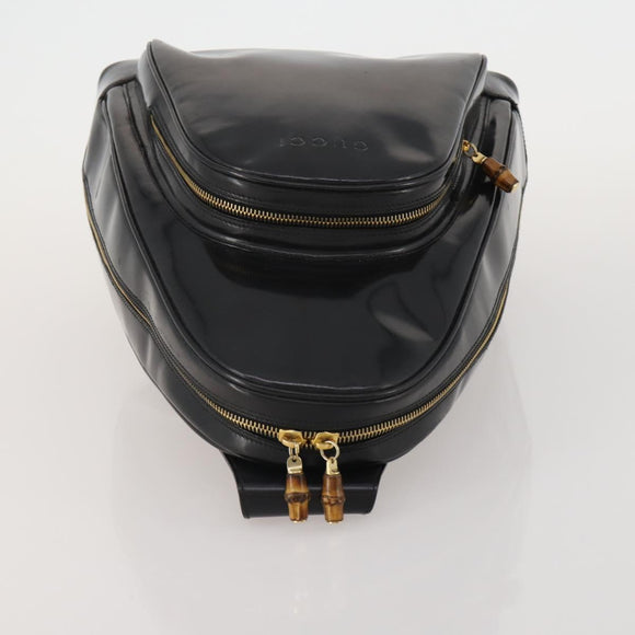 GUCCI Bamboo Body Bag Patent leather Black Auth 188102