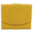 CHANEL COCO Mark Bifold Wallet Caviar Skin Yellow CC Auth 188105M-2