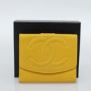 CHANEL COCO Mark Bifold Wallet Caviar Skin Yellow CC Auth 188105M-21