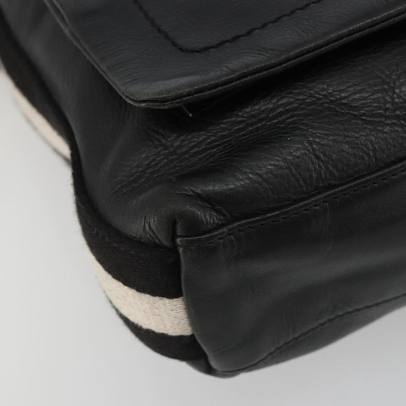 BALLY Shoulder Bag Leather Black Silver Auth 188106