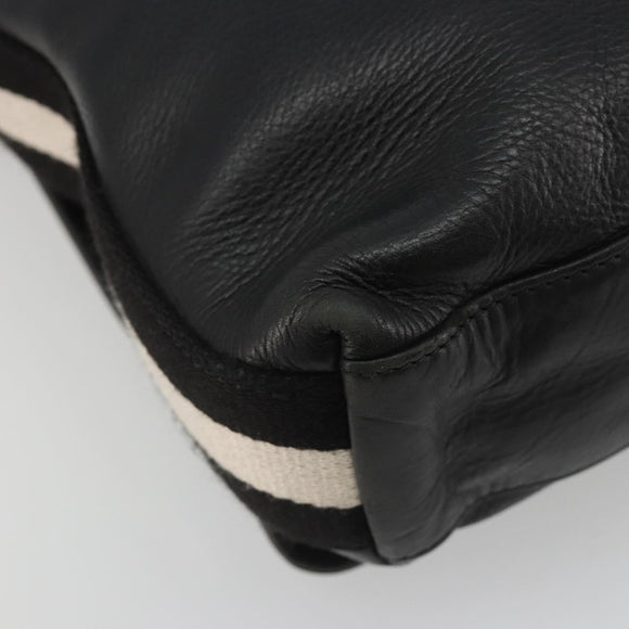 BALLY Shoulder Bag Leather Black Silver Auth 188106