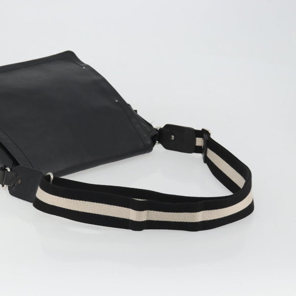 BALLY Shoulder Bag Leather Black Silver Auth 188106