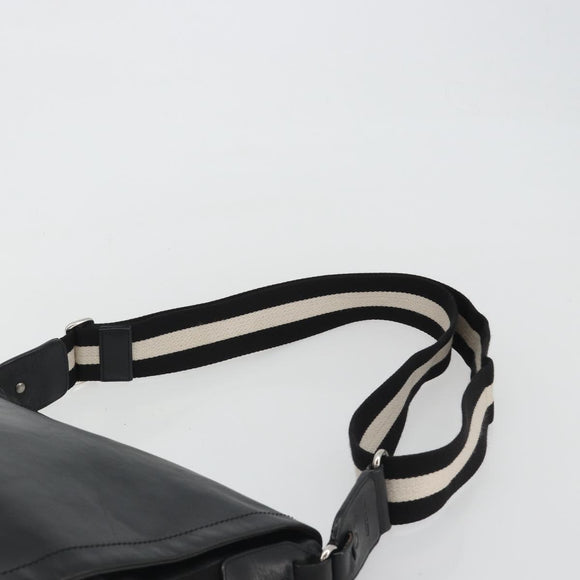 BALLY Shoulder Bag Leather Black Silver Auth 188106