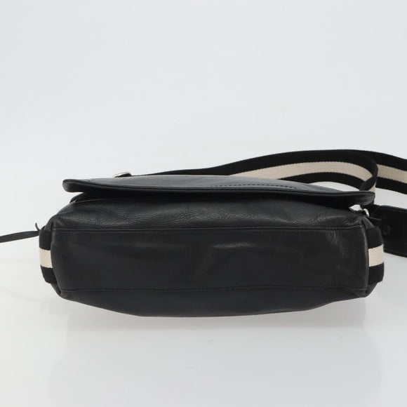 BALLY Shoulder Bag Leather Black Silver Auth 188106