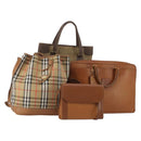 Burberrys Hand Bag Leather Canvas 4 Set Brown Beige Auth 188107-1
