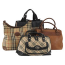Burberrys Nova Check Hand Bag Leather Canvas 4 Set Brown Beige Auth 188108-1