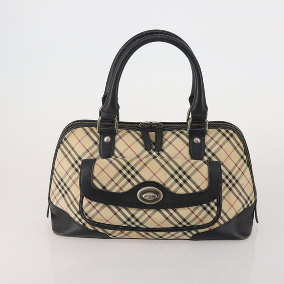 Burberrys Nova Check Hand Bag Leather Canvas 4 Set Brown Beige Auth 188108