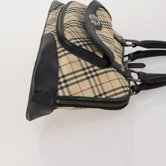 Burberrys Nova Check Hand Bag Leather Canvas 4 Set Brown Beige Auth 188108