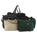 PRADA PRADA Hand Bag Nylon Leather Canvas 5 Set Black Green beige Auth 188110-1