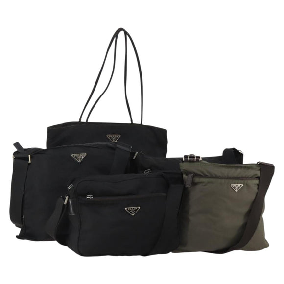 PRADA Shoulder Bag Nylon 5 Set Black Khaki Auth 188113