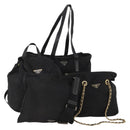 PRADA Shoulder Bag Nylon 4 Set Black Auth 188115-1