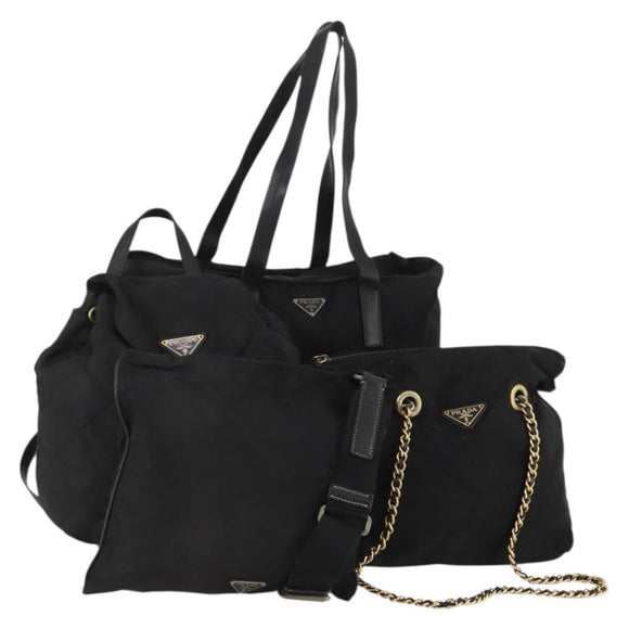 PRADA Shoulder Bag Nylon 4 Set Black Auth 188115