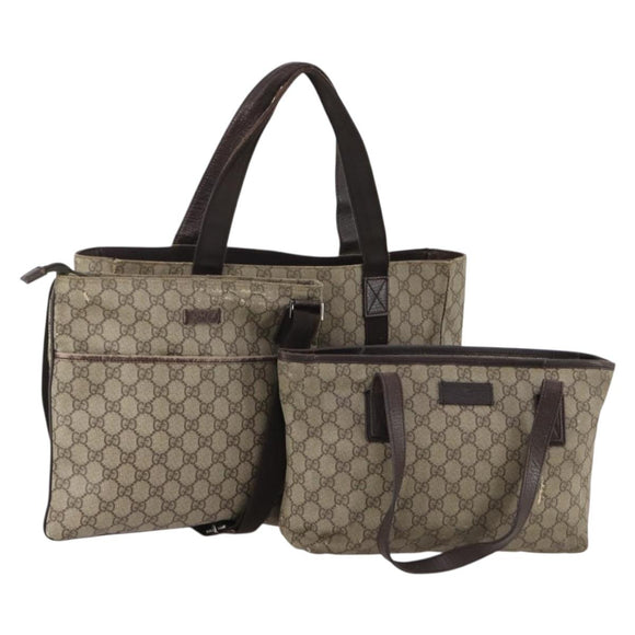 GUCCI GG Supreme Shoulder Bag PVC 3 Set Beige Auth 188118