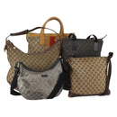 GUCCI GG Canvas GG Crystal Shoulder Bag 5 Set Beige Black Auth 188120-1