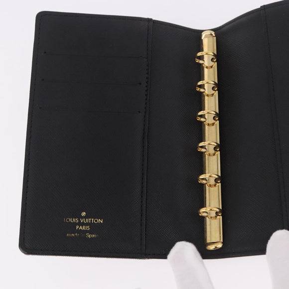 LOUIS VUITTON Monogram Mini Lin Agenda PM Planner Cover Black LV Auth 188193A