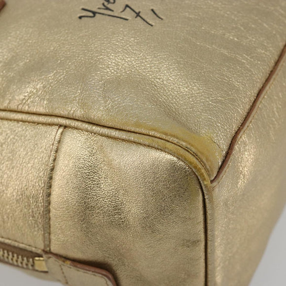 SAINT LAURENT Y Mail Hand Bag Leather Gold Auth 188208